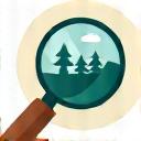 Magnifying glass over a landscape icon